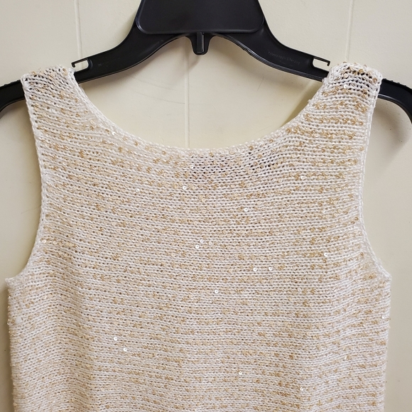 Sigrid Olsen Linen Hand Knit Sleeveless Blouse Sequin Embellished Size Medium - Picture 3 of 11